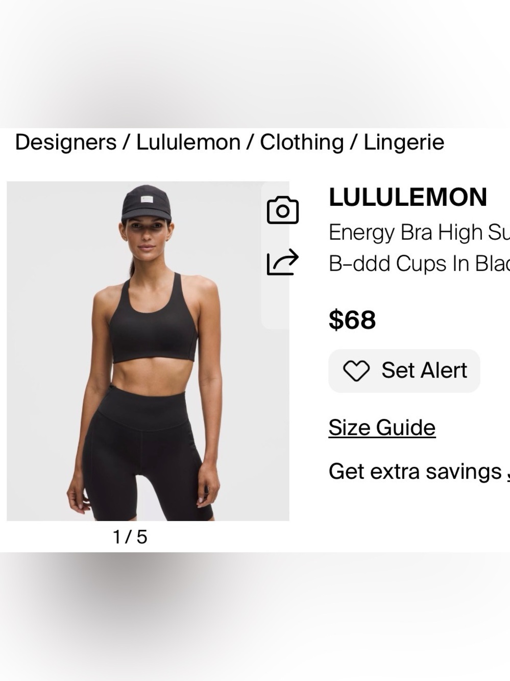Lululemon Energy High Support Black Sports Bra 32C SOLD OUT